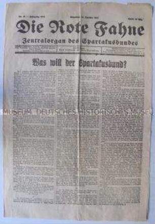 Tageszeitung des Spartakus-Bundes "Die Rote Fahne" zu den Zielen des Bundes