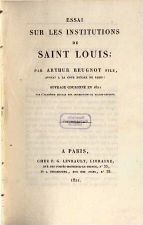 Essai sur les institutions de St. Louis