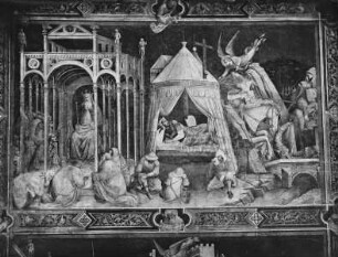 Kapellenausmalung — Szenen der Kreuzlegende — Anbetung Chosroes, Traum des Heraklius, Duell des Heraklius