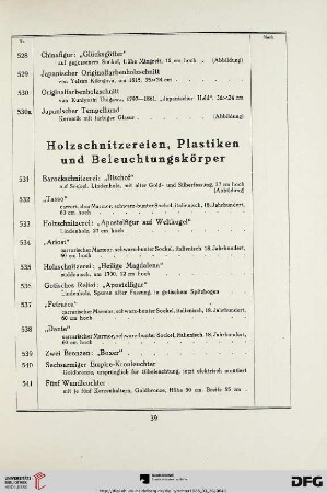 Holzschnitzereien, Plastiken und Beleuchtungskörper (Nr. 531-553)
