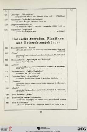 Holzschnitzereien, Plastiken und Beleuchtungskörper (Nr. 531-553)