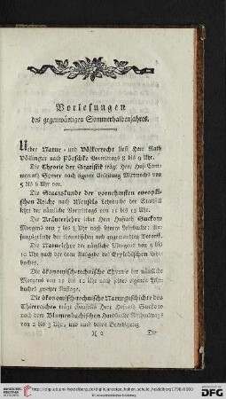 Vorlesungen des gegenwärtigen Sommerhalbenjahres