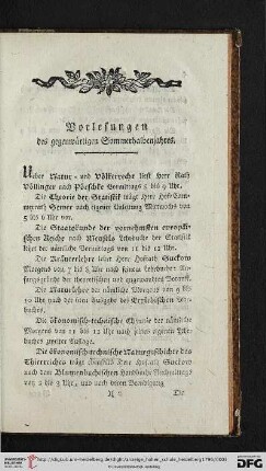 Vorlesungen des gegenwärtigen Sommerhalbenjahres