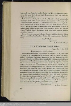 August Wilhelm von Schlegel an Friedrich Wilken, Coppet, 11.08.1815
