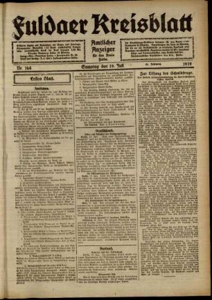 Erste Ausgabe vom Samstag, den 19. Juli 1919.