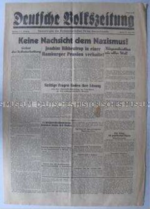Zentralorgan der KPD "Deutsche Volkszeitung" u.a. zur Verhaftung von Ribbentrop