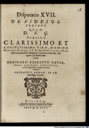 Classis I. disp. XVII. de fideiussoribus