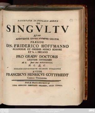 Dissertatio Inavgvralis Medica De Singvltv