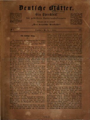 Deutsche Blätter : ein Sprechsaal für gebildete Vaterlandsfreunde. 1861