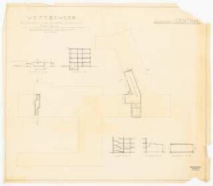 Berufs- und Handelsschule, Cottbus: Grundriss KG 1:20, Schnitte A-B, C-D, E-F, G-H, I-K 1:200