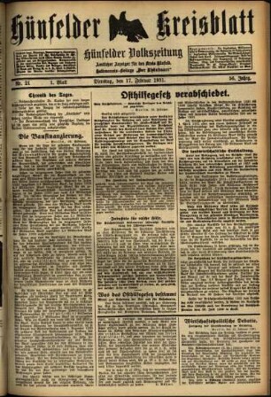 Erste Ausgabe vom Dienstag, den 17. Februar 1931.