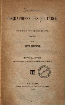 Ausgewählte Biographien des Plutarch, 1. Philopoemen und Titus Quinctius Flamininus