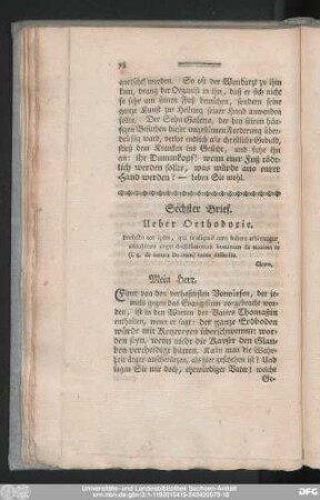 Sechster Brief. Ueber Orthodoxie.