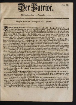 No. 89. Mittwochens, den 11. September, 1725
