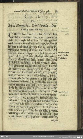 Cap. II. De Rebus Hungariae, Transylvaniae, locarumq[ue], vicinorum