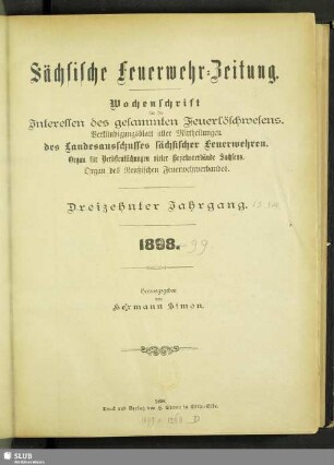 13.1898: Sächsische Feuerwehr-Zeitung : Verbandsorgan des Landesverbandes Sächs. Feuerwehren