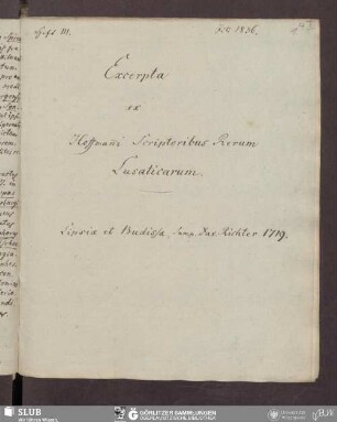 Excerpta ex Hoffman[n]i Scriptoribus Rerum Lusaticarum