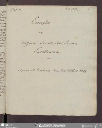 Excerpta ex Hoffman[n]i Scriptoribus Rerum Lusaticarum