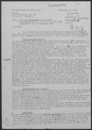 Böttingen-Magolsheim: Inspektionsbericht 1952 und Visitationsbericht 1954 (gemeinsamer Bericht 1955) mit Pfarrbericht 1954