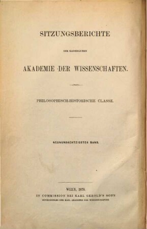 Sitzungsberichte. 89. 1878