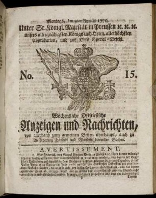 No. 15. Montags, den 9ten Aprilis 1770.