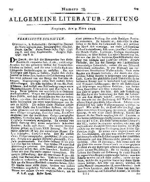 Göttingisches Journal der Naturwissenschaften. Bd. 1, H. 1-2. Hrsg. von J. F. Gmelin. Göttingen: Rosenbusch 1797