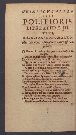 Heinricus Albertius Politioris Literaturae Juveni.