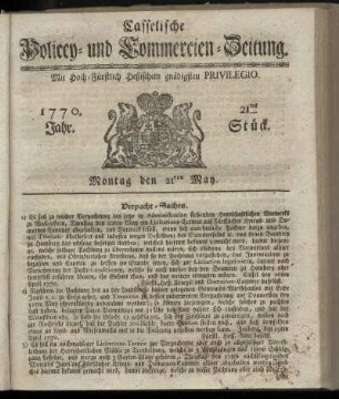 21tes Stueck, Montag den 21ten May. 1770