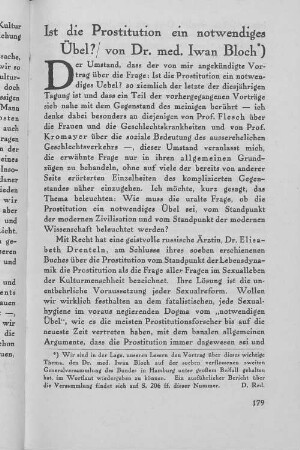 Ist die Prostitution ein notwengiges Übel!/ von Dr. med. Iwan Bloch*)