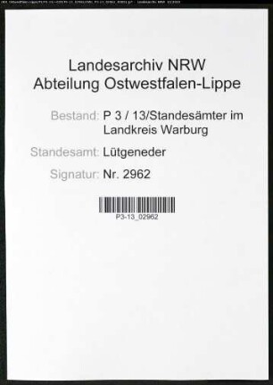 Sterberegister Standesamt Lütgeneder