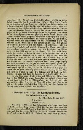 Gedanken über Krieg und Religionsunterricht