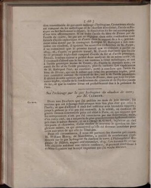 Sur l´éclairage par le gaz hydrogène du charbon de terre;