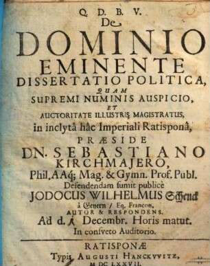 De dominio eminente : dissertatio politicia