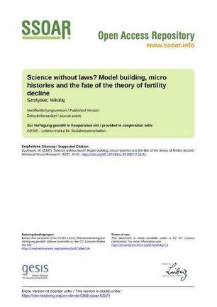 Science without laws? Model building, micro histories and the fate of the theory of fertility decline