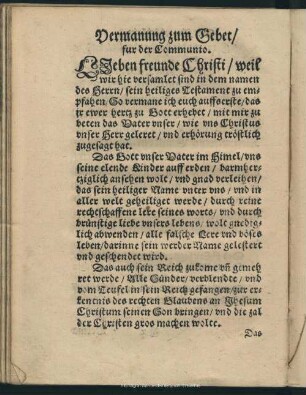 Vermanung zum Gebet, fur der Communio