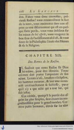 Chap. XIX. Des Bornes de la Raison.