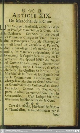 Article XIX. Du Marechal de la Cour