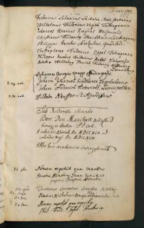 Winterhalbjahr 1742/1743. Rektorat Burkhart/Burchard David Mauchart
