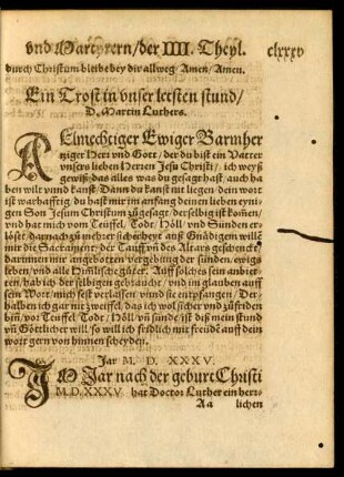 Ein Trost in unser letsten stund/ D. Martin Luthers.