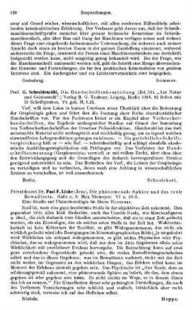 120, Paul F. Linke. Die phänomenale Sphäre und das reale Bewußtsein