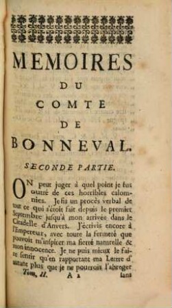 Memoires du comte de Bonneval. 2. (1737). - 184 S.