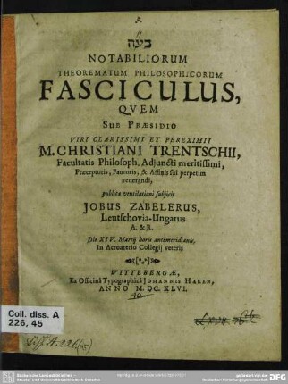 Notabiliorum theorematum philosophicorum fasciculus