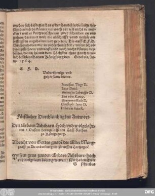 Fürstlicher Durchleuchtigkeit Antwort.