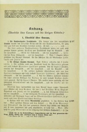 Anhang. (Überblick über Europa und die übrigen Erdteile.)