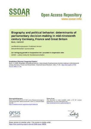 Biography and political behavior: determinants of parliamentary decision-making in mid-nineteenth century Germany, France and Great Britain