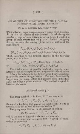 On groups of substitutions that can be formed with eight letters.