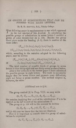 On groups of substitutions that can be formed with eight letters.