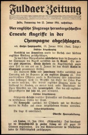 Ausgabe vom Donnerstag, den 13. Januar 1916.