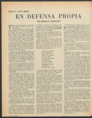 En defensa propia : Carta a Lady Grace