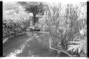 Kleinbildnegative: Innenhof mit Teich, Cranachstr. 35, 1979